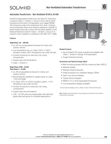 Automation Transformers  Non-ventilated 50 VA to 45 kVA