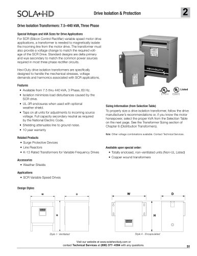 Drive Isolation Transformers: 7.5-440 KVA, Three Phase