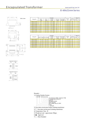 Encapsulated Transformers-EI60*21mm Series