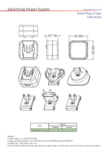 SMPS-12W Series (Slim Type) With Interchangeable Plugs