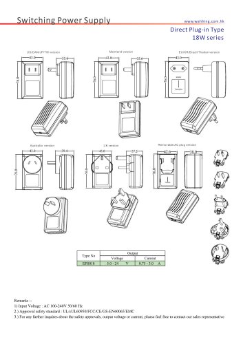 SMPS-18W Series Direct Plug-in Type EFS018