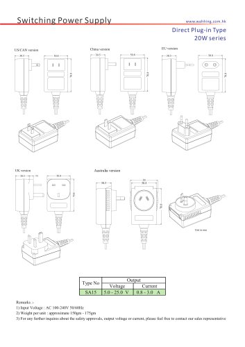 SMPS-20W Series Direct Plug-in Type