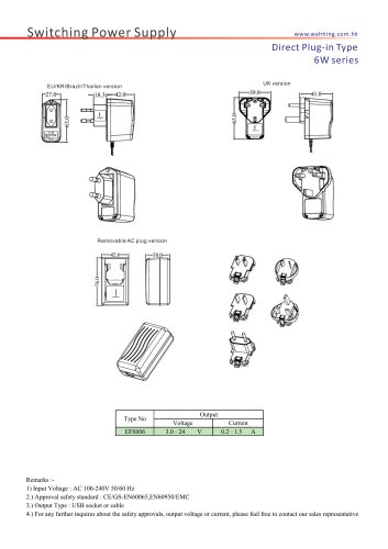 SMPS-6W Series Direct Plug-in Type EFS006