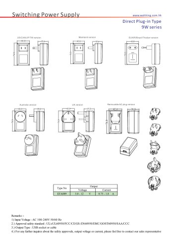 SMPS-9W Series Direct Plug-in Type EFA009