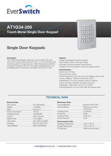 AT1G34-200 Touch Metal Single Door Keypad