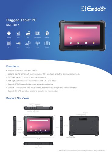 EM-T81X: IP65 Rugged Tablet PC