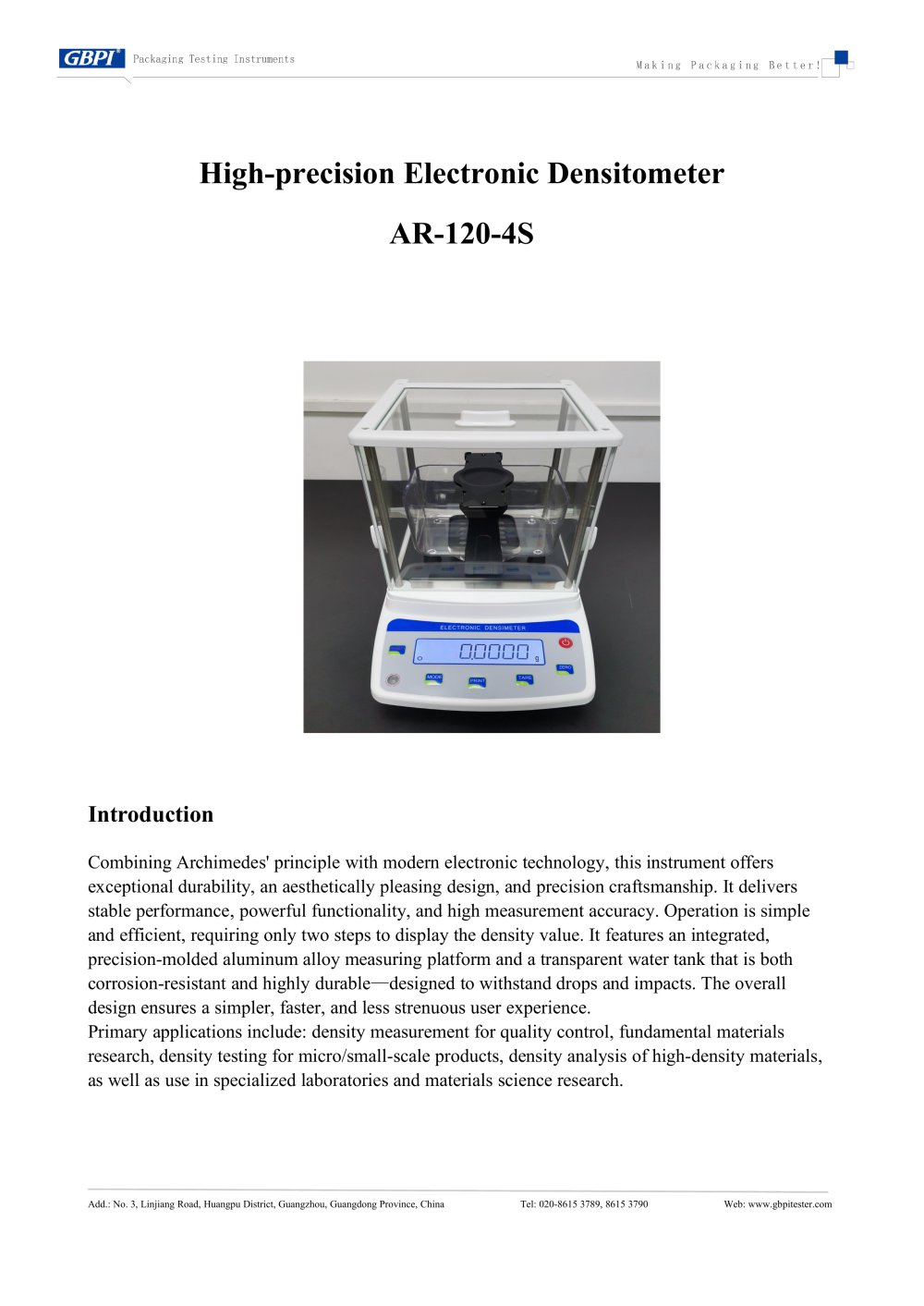 AR-120-4S High-precision Electronic Densitometer (20250925) - Guangzhou Biaoji Packaging Equipment Co., Ltd.