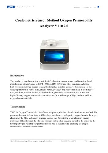 Y110 2.0 Coulometric Sensor Method Oxygen Permeability Analyzer A3(20251205)