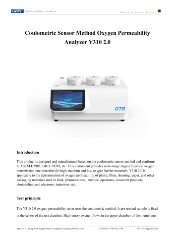 Y310 2.0  Coulometric Sensor Method Oxygen Permeability Analyzer A3(20260624)