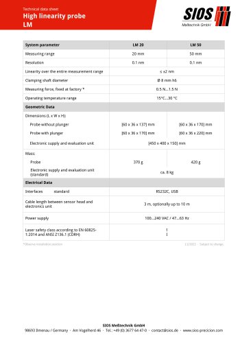 Technical data sheet: High linearity probe LM