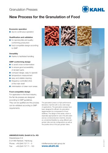 Granulation Presses - New Process for the Granulation of Food