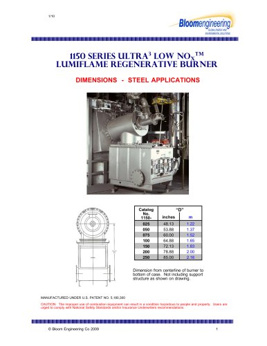 1150 SERIES ULTRA3 LOW NOX TM LUMIFLAME REGENERATIVE BURNER