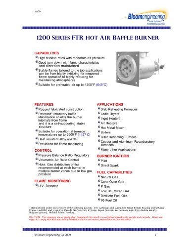 1200 SERIES FTR HOT AIR BAFFLE BURNER