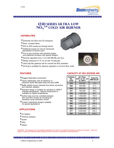 1230 SERIES ULTRA LOW NOX TM COLD AIR BURNER