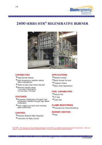 2400 SERIES HTR® REGENERATIVE BURNER