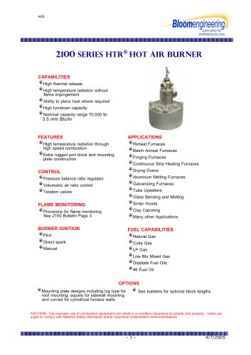 Hot and Cold Air High Thermal Release (HTR) Direct Fired Burner Series 2100