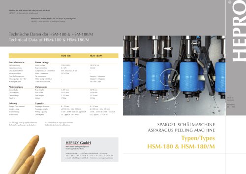 Technical Data of HSM-180 & HSM-180/M