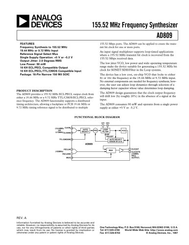 AD809:  155 MHz Frequency Synthesizer 