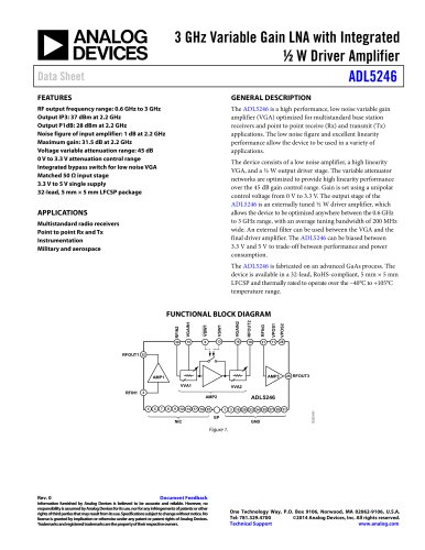 ADL5246: 3 GHz Variable Gain LNA with Integrated ½ W Driver Amplifier