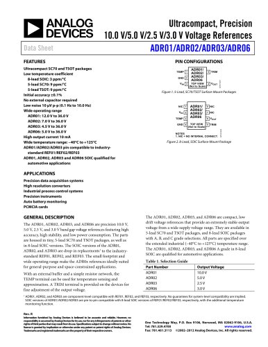 ADR01/ADR02/ADR03/ADR06: Ultracompact, Precision 10.0 V/5.0 V/2.5 V/3.0 V Voltage References