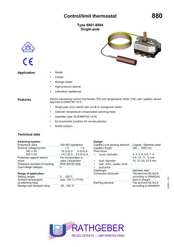 Control/limit thermostat 8801-8804