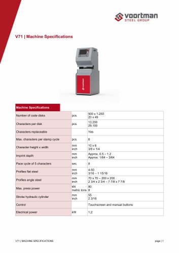 V71 - Machine Specifications