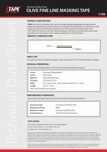 Technical Data Sheet OLIVE FINE LINE MASKING TAPE