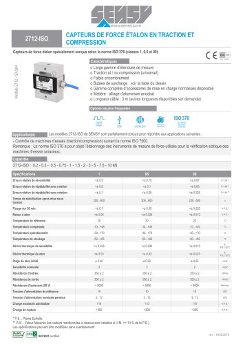 2712-ISO : CAPTEURS DE FORCE ETALON EN TRACTION ET COMPRESSION