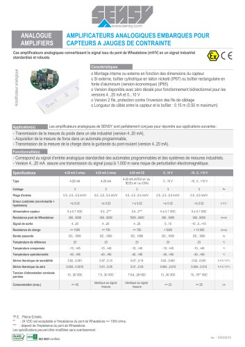 ANALOGUE AMPLIFIERS : AMPLIFICATEURS ANALOGIQUES EMBARQUES POUR CAPTEURS A JAUGES DE CONTRAINTE