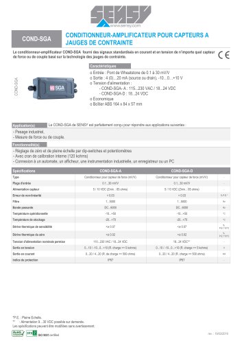 COND-SGA : CONDITIONNEUR-AMPLIFICATEUR POUR CAPTEURS A JAUGES DE CONTRAINTE