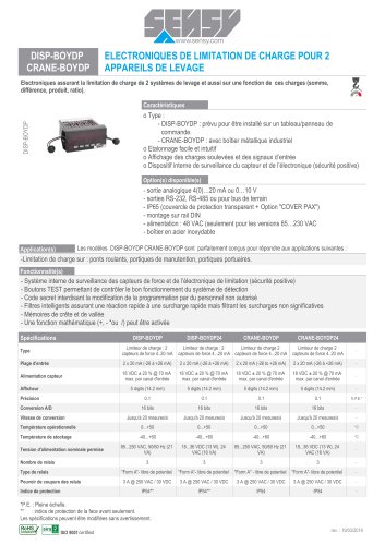 DISP-BOYDP CRANE-BOYDP : ELECTRONIQUES DE LIMITATION DE CHARGE POUR 2 APPAREILS DE LEVAGE