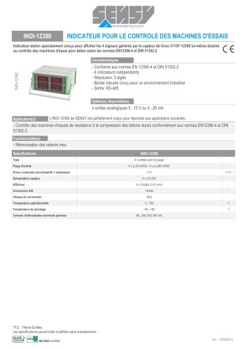 INDI-12390 : INDICATEUR POUR LE CONTROLE DES MACHINES D'ESSAIS