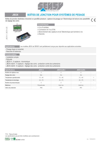 JBOX : BOITES DE JONCTION POUR SYSTÈMES DE PESAGE