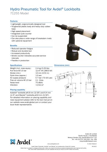 Hydro Pneumatic Tool for Avdel® Lockbolts 71255 Model