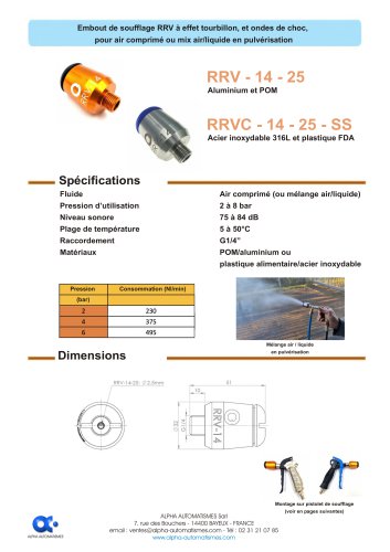 Embout de soufflage RRV à effet tourbillon, et ondes de choc, pour air comprimé