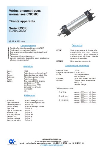 Série KCCK - Vérins pneumatiques normalisés CNOMO - Tirants apparents - CNOMO-AFNOR - Ø 32 à 320 mm