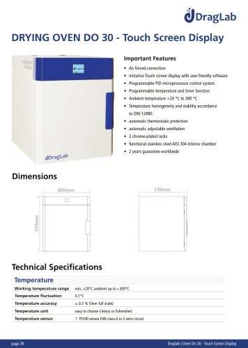 DRYING OVEN DO 30 - Touch Screen Display