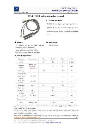 ZC-LCS02D Tilting Switch Sensor for Tail gate control