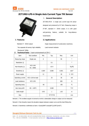 ZC ZCT1XXJ-XPS-A Single Axis Current Type Inclination Sensor