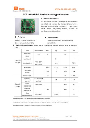 ZCT190J-NPS-A 1 axis Current Type Tilt Sensor Bare Board