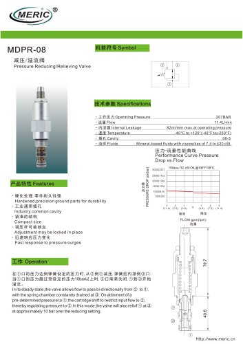 Flow-control pressure relief valve MDPR-08 series