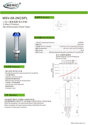 Poppet hydraulic directional control valve MSV-08-2NCSPL