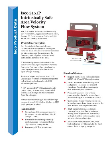 Isco 2151P  Intrinsically Safe  Area Velocity  Flow System