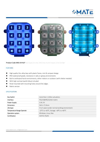 MATE MKA-34-NLP Cost Effective MINI Backlit Keypad