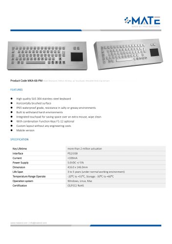 MATE MKA-66-PM Desktop Stainless Steel Keyboard with Touchpad