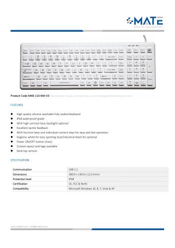 MATE MKB-110-NM-V3 Upgraded Corded Medical Keyboard Desktop