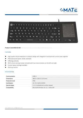 MATE MKB-85-NM Medical Alphanumeric Keyboard