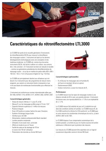 Caractéristiques du rétroréflectomètre LTL3000