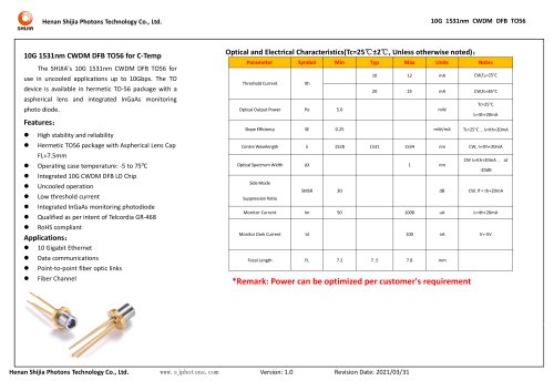 10G 1531nm CWDM DFB TO56 for C-Temp