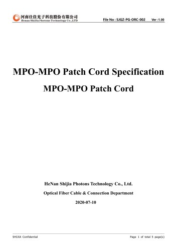 MPO-MPO Patch Cord Specification